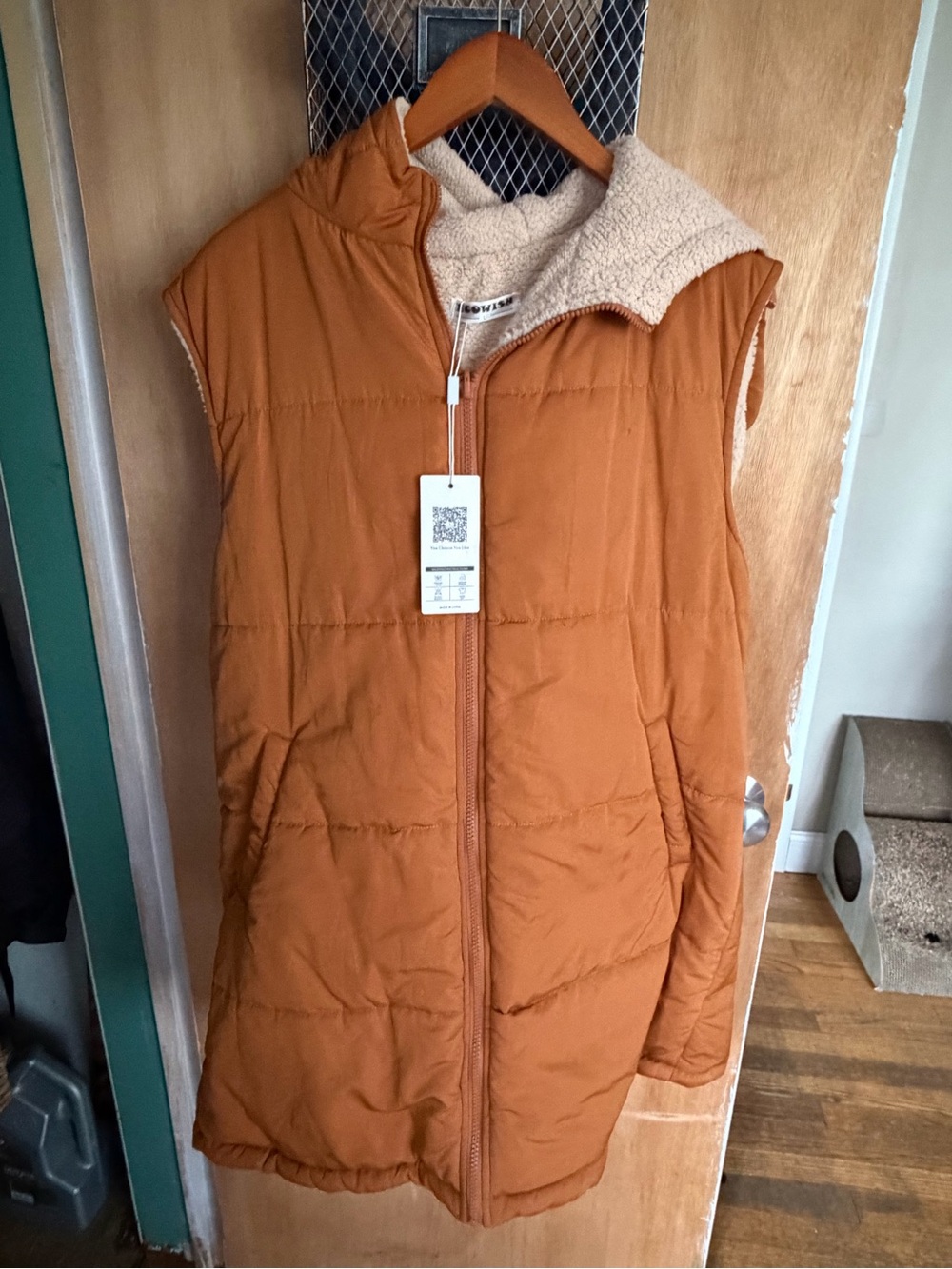 Women’s Rust Hooded Puffer Vest with Sherpa Lining